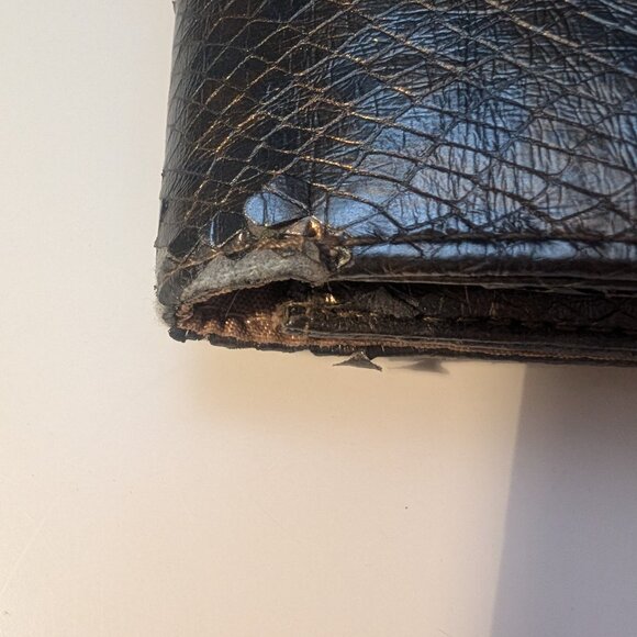 Iridescent Gray Rectangle Clutch Purse with Black Bow - Picture 6 of 8